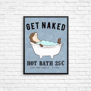Get Naked Otter Bathroom Wall Decor, Otter Bathroom Art Print, Sea