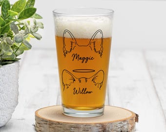 Custom Dog Ears Beer Glass, Personalized Cat Dog Name Pint Glass, Dog Dad Beer Glasses, Custom Pet Ear 16oz Pint Beer Glass, Cat Dad Gift