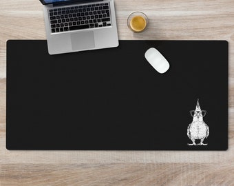 Cockatiel Large Desk Mat, Cockatoo Bird Mousepad, Black Desk Pad, Mouse Pad or Keyboard Wrist Rest, Parrot Gifts, Office Desk Decor Gift