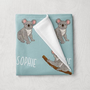 Koala Blanket, Custom Name Animal Blanket, Personalized Baby Blanket, Custom Animal Themed Gifts, Nursery Decor, Baby Girl Boy Blanket