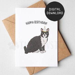 PRINTABLE Tuxedo Cat Birthday Card, Happy Birthday Card from cat, Cat Mom Cat Dad Birthday Cards from the cat, Tuxedo Cat mom gift
