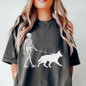 German Shepherd Halloween Shirt, Skeleton Walking Dog Comfort Colors Tshirt, Funny Dog Ghost Halloween Sweatshirt, Alsatian Spooky Dog Gift