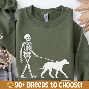 Custom Skeleton Walking a Dog tshirt with custom dog breed art. This personalized dog shirt is perfect for dog mom, dog dad, dog lovers on Halloween days. This is available for dog t-shirt, dog tank top, dog sweatshirt and dog hoodie.