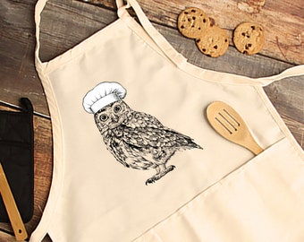 Owl Apron, Owl Lovers Aprons with pockets, Animal Cooking Baking Apron For Women, Men, Kitchen Chef Gifts, Hostess Gift Ideas