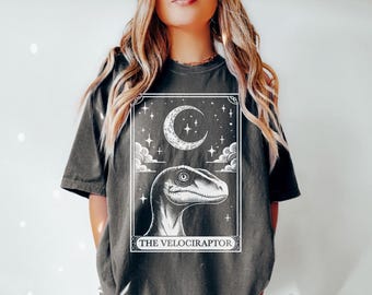 Velociraptor Shirt, Tarot Card Shirt, Dinosaur Halloween Moon Shirt, Funny Raptor Gift, Dino Lover Gifts, Comfort Colors Shirt