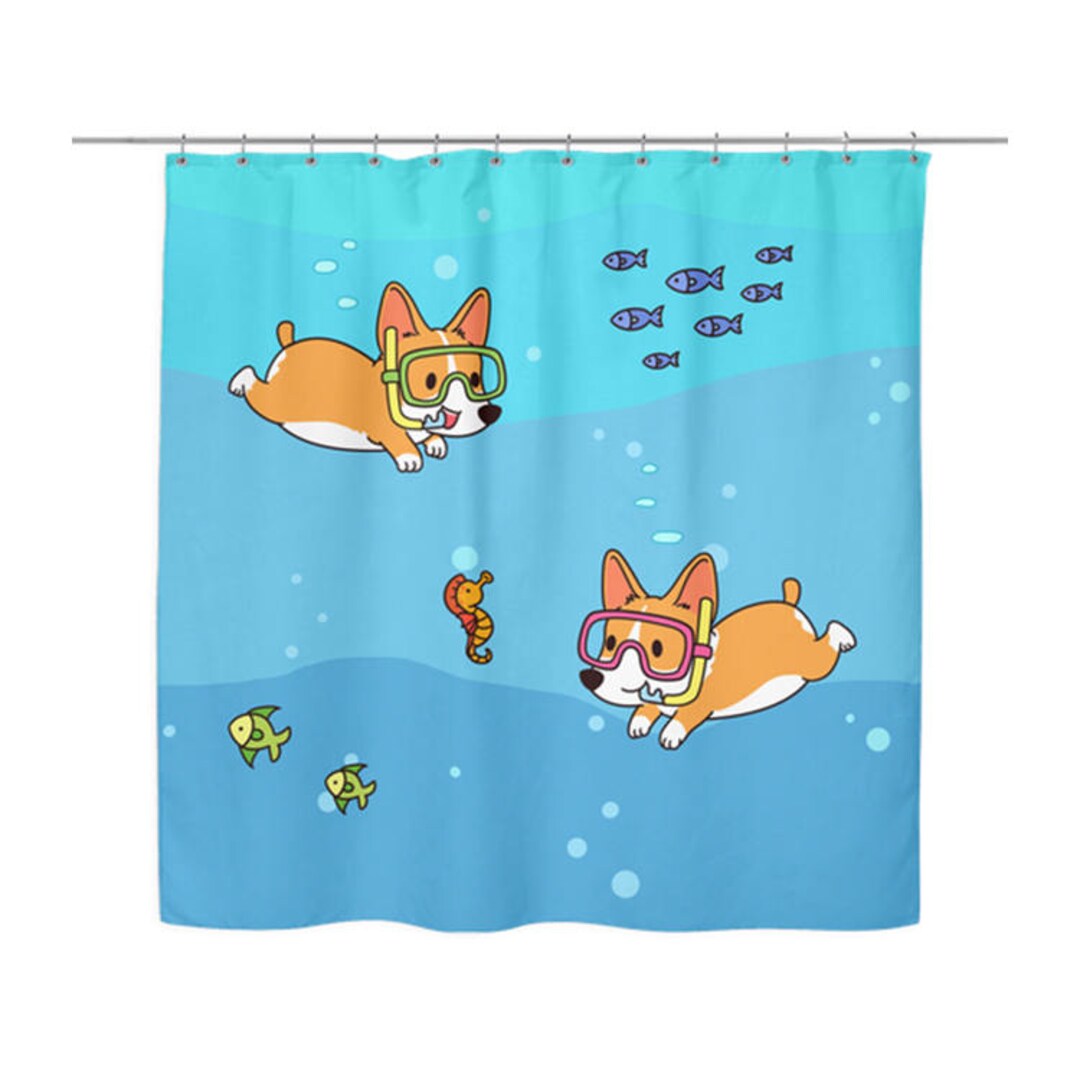 Diving Shower Curtain, Dog Shower Curtains, Bath Curtain