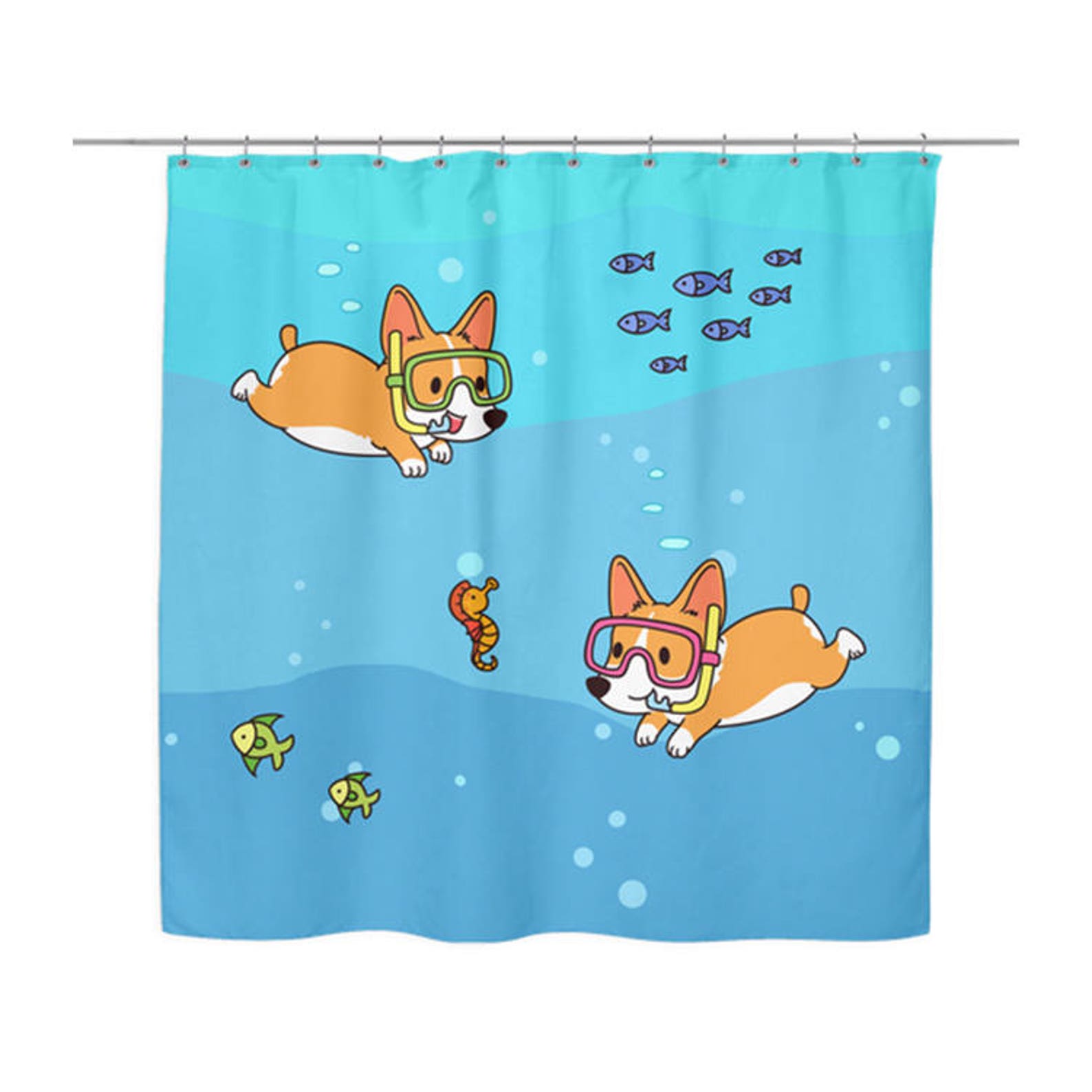 Diving Shower Curtain, Dog Shower Curtains, Bath Curtain