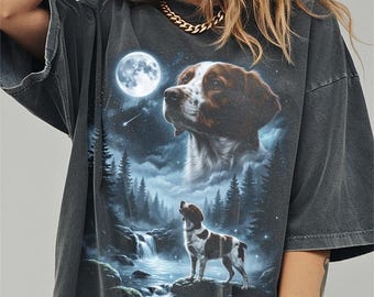 Brittany Spaniel Howling to the Moon Shirt, Funny Dog Comfort Colors Halloween Tshirt, Gifts
