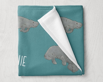 Manatee Blanket Custom Name Sea Cow Blanket Personalized Baby Blanket Ocean Animal Themed Gifts Nursery Decor Baby Girl Boy Blanket Etsy
