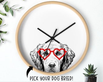 Personalized Dog Wall Clock, Custom Dog Breed Clock, Dog Mom Dog Dad Gifts