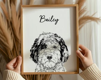 Custom Dog Portrait Print, Custom Pet Portrait Drawing, Personalized Dog Portrait Gift, Custom Dog Line Art, Dog Memorial Gift, Dog Canvas