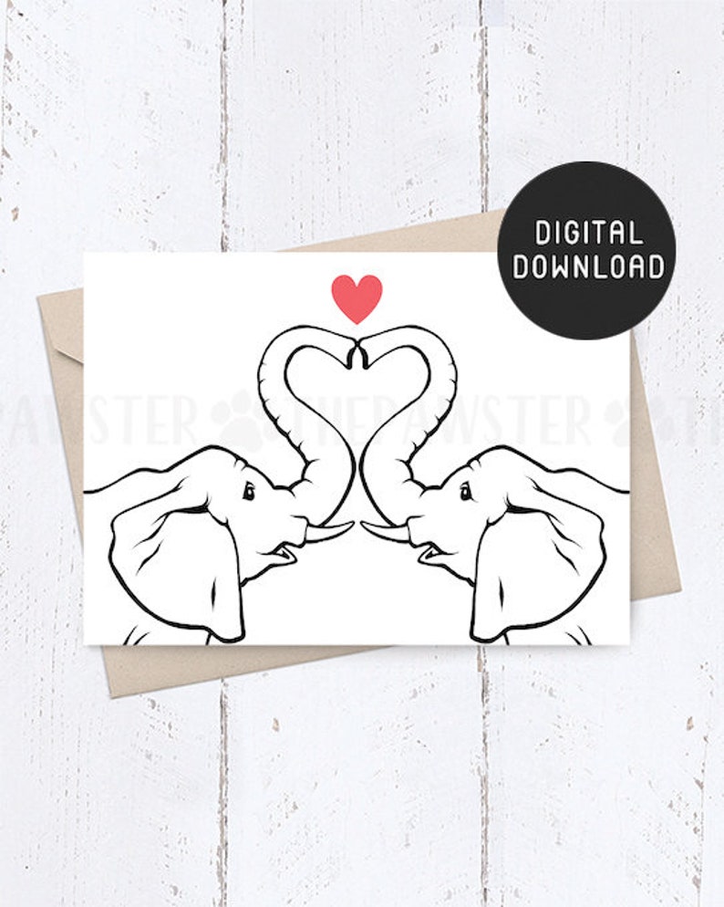 PRINTABLE Happy Valentines Day Card Elephant Love Card for - Etsy