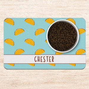 Blue Taco Dog Mat, Cute Personalized Dog Placemat, Custom Pet Food Mat, Pet Bowl Mat, Cat Feeding Mat, New Puppy Gift