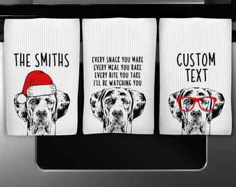 Great Dane Kitchen Towel, Christmas Tea Towel, Funny Dog Hand Towels, Custom Waffle Weave Towel, Personalized Housewarming Gift