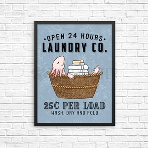Axolotl Laundry Sign, Animal Laundry Room Decor, Wash Dry Fold Wall Art Print, Farmhouse Sign, Vintage Poster Laundry Co Wall Decor