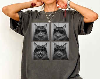 Camiseta de gato Maine Coon, camiseta de gato Maine Coon para fotomatón, camiseta divertida de colores cómodos para mamás de gatos, regalos para amantes de los gatos Maine Coon