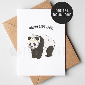 AFDRUKBARE Panda verjaardagskaart, dieren Happy Birthday Card, leuke verjaardagskaarten voor jongens, meisjes, Panda Lovers Gift
