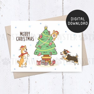 PRINTABLE Christmas Card, Corgi Funny Merry Christmas Cards, Dog Mom Christmas Card for her, Dog Dad Holiday Card for Him