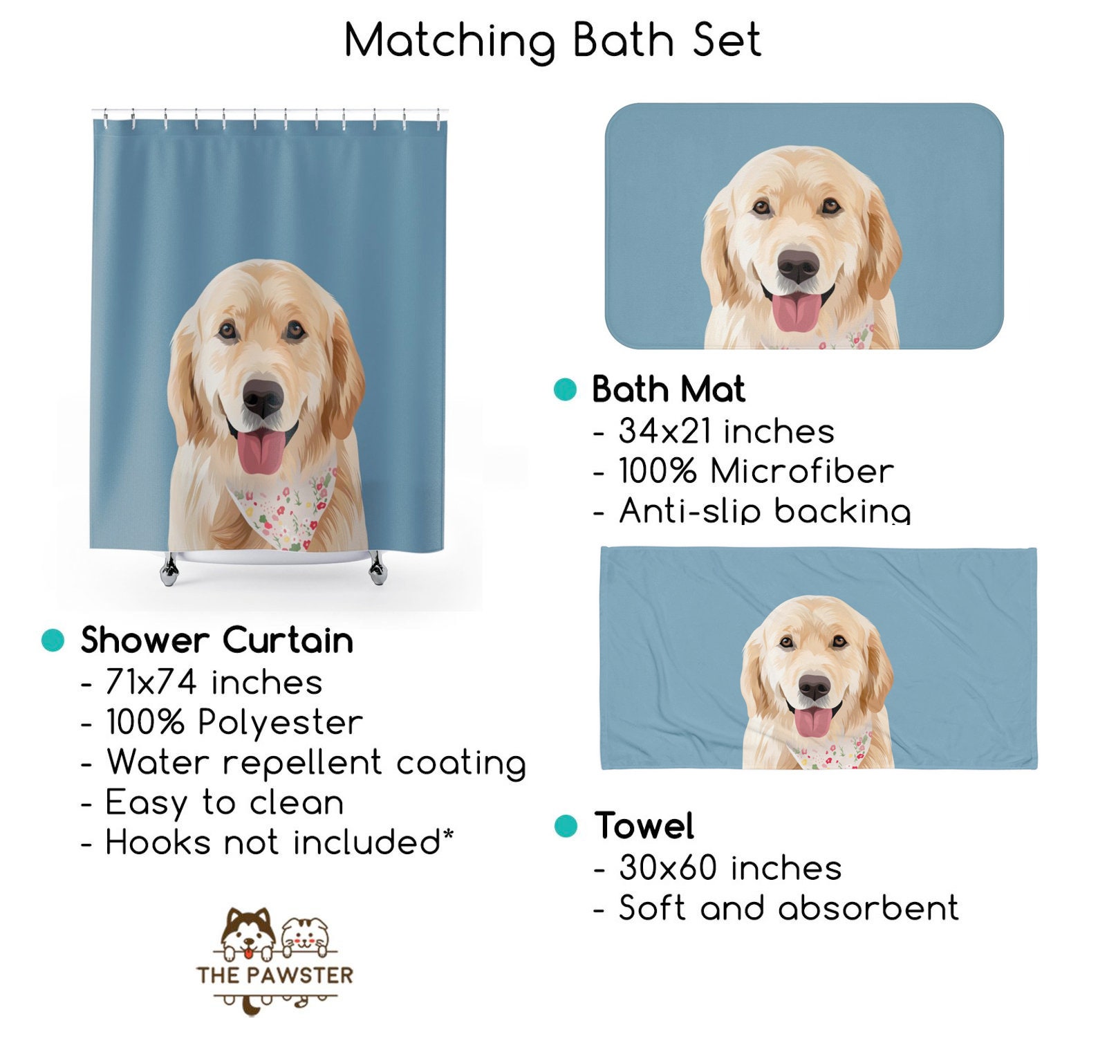 Custom Pet Portrait Shower Curtain Personalized Dog Portrait Etsy