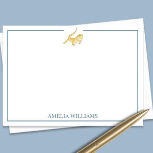 Custom Bearded Dragon Note Cards Gift, Personalized Beardie Lizard Notecard Set, Stationery Set, Cute Thank You Flat Note Card Set Envelope