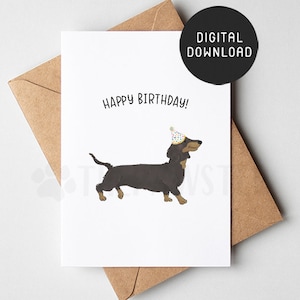 Tarjeta de cumpleaños IMPRIMIBLE Black and Tan Dachshund, tarjeta de feliz cumpleaños Weenie de perro, tarjetas de cumpleaños de papá perro mamá Doxie, regalo de mamá perro Wiener