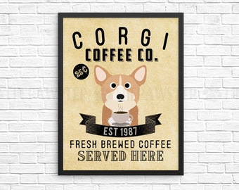 Coffee Wall Decor, Corgi Kitchen Art Print, Dog Coffee Wall Art, Coffee Shop Sign, Vintage Coffee Bar Decor, Corgi Dog Kitchen Poster