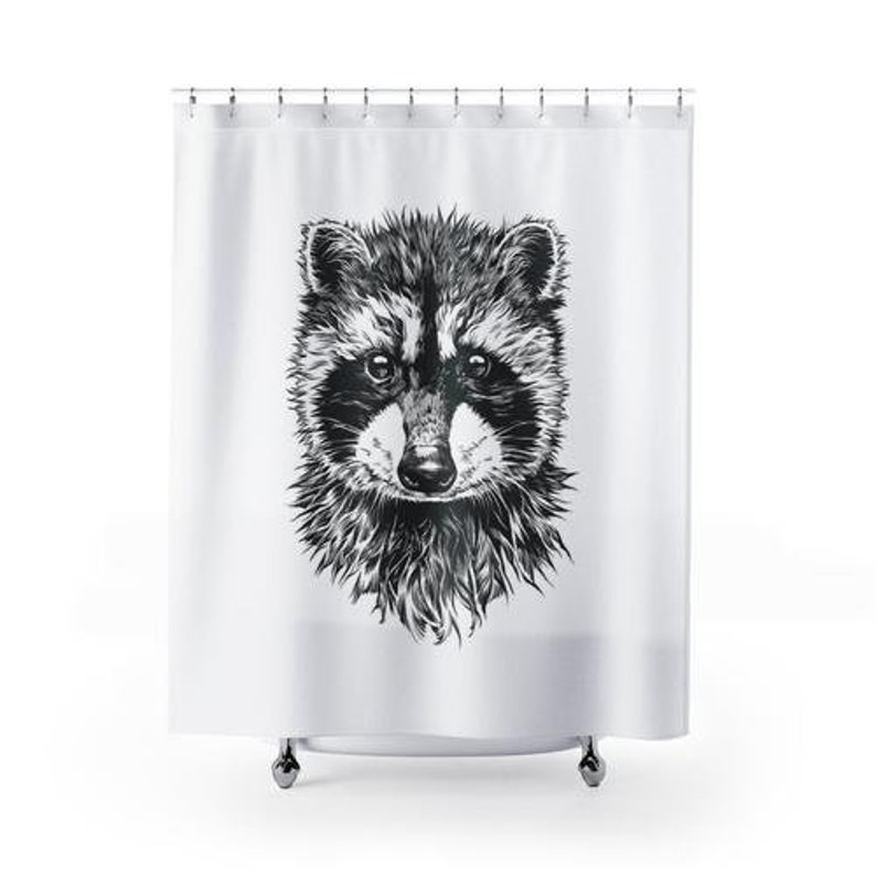 Raccoon Shower Curtain Animal Shower Curtains Set Bath Etsy