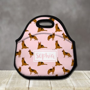 Personalized Lunch Tote, German Shepherd Custom Lunch Bag, Dog Monogram Name Lunchbag, Lunch Box for Women, Kids, Coworker Gift, Girl Gifts