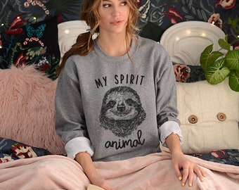 Sloth Sweatshirt, Sloth is My Spirit Animal Hoodie, Animal Unisex Crewneck Sweatshirts, Sweater, Sloth Lover Gifts