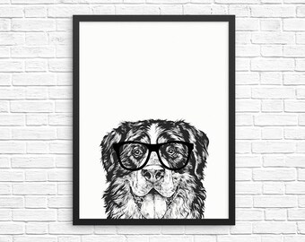 Bernese Mountain Dog Wall Art, Berner Print, Dog Decor, Dog Prints, Sign, Pet Dog Nursery Decor, Poster, Kids Room Decor for Boy Girl