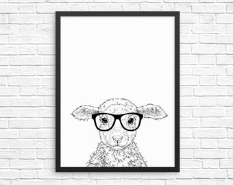 Sheep Wall Art, Baby Sheep Print, Farmhouse Decor, Farm Animal Signs, Baby Animal Nursery Decor, Poster, Kids Room Decor for Boy or Girl