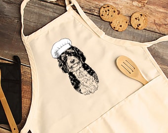 Bernedoodle Apron, Doodle Mom Aprons with pockets, Dog Lovers Cooking Baking Apron For Women, Men, Kitchen Chef Gifts, Hostess Gift Ideas