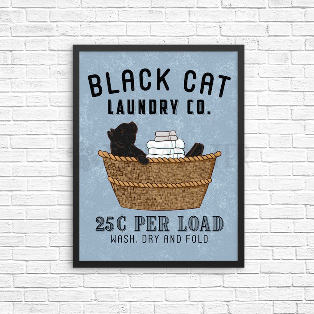 Black Cat Laundry Sign, Cat Laundry Room Decor, Wash Dry Fold Wall Art ...