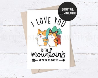 PRINTABLE Happy Valentines Day Card, I love you to the mountains and back Card for him her, Anniversary Card for Husband, Wife Birthday Card