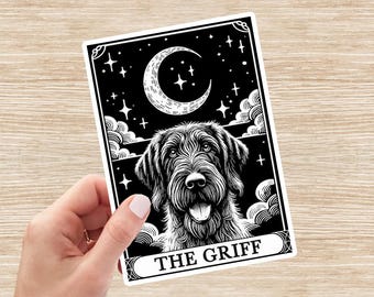 Wirehaired Pointing Griffon Sticker, Decal, Dog Tarot Card Sticker, Griff Mom Gift, Dog Vinyl Sticker, Laptop Sticker, Water Bottle Sticker