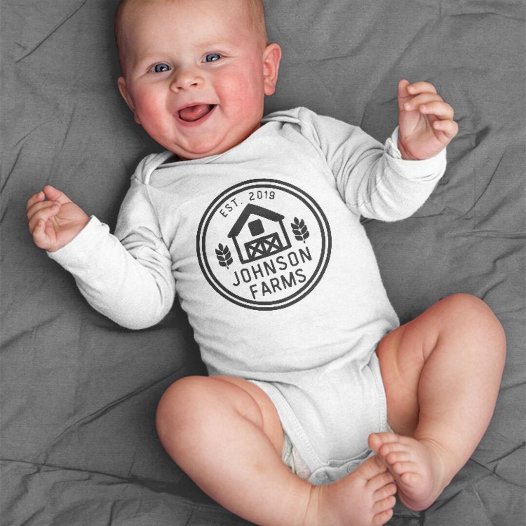 Personalized Farm Name Baby Bodysuit, Custom Farmhouse Baby Boy Baby