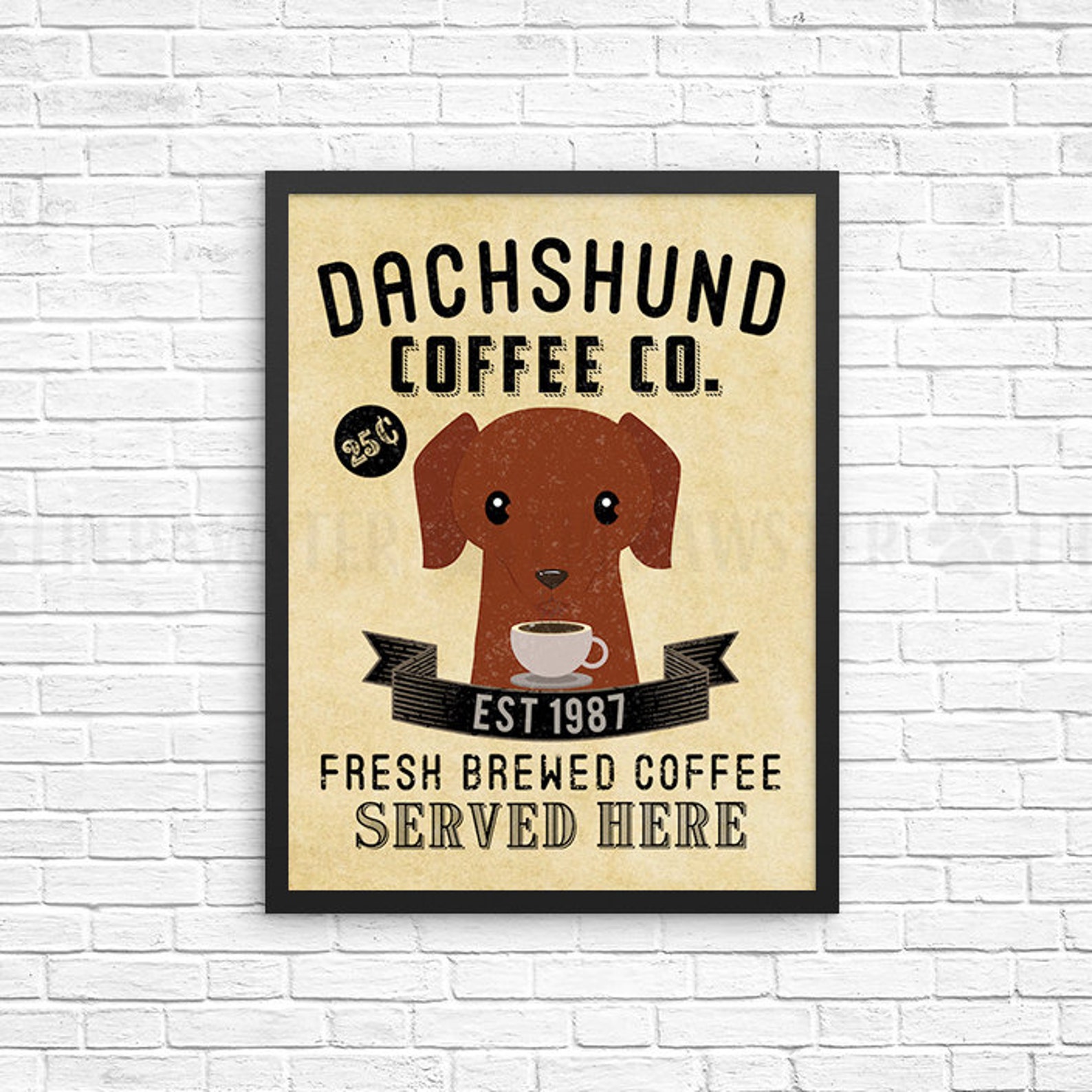 Coffee Wall Decor Red Dachshund Kitchen Art Print Doxie Etsy