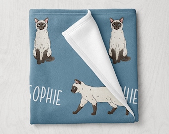 Manta de gato siamés, manta de gatito gato de nombre personalizado, manta de bebé personalizada, manta de mascota personalizada, regalos temáticos de gato, manta de niño niña
