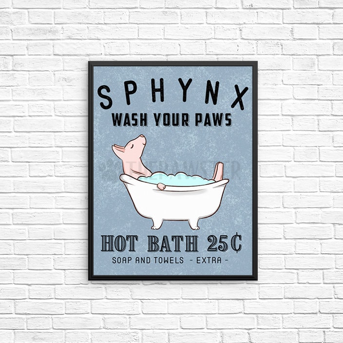 Sphynx Cat Bathroom Wall Decor, Wash Your Paws Bathroom Art Print, Cat ...