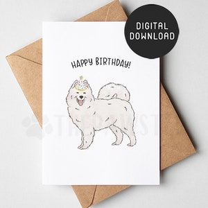 DRUCKBARE Samojede Geburtstagskarte, alles Gute zum Geburtstagskarte vom Hund, Hund Mama Hund Papa Geburtstagskarten vom Hund, Samojede Mama Geschenk