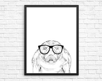Manatee Wall Art, Sea Animal Portrait Print, Beach house Sign, Nautical Wall Decor, Marine Nursery Decor, Poster, Boy Girl Kids Room Decor