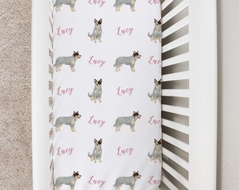 Custom Crib Sheet, Heeler Changing Pad Cover, Personalized Baby Crib Sheet for Boys Girls, Australian Cattle Dog Newborn Baby Shower Gift