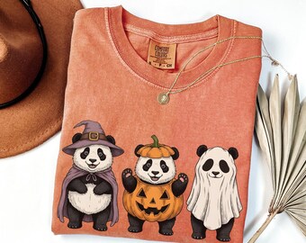 Spooky Panda Bear Halloween Shirt, Retro Pumpkin Witch Ghost Comfort Colors Tshirt, Funny Animal Lover Gift