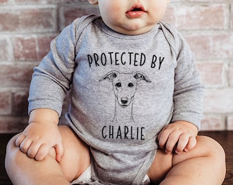 Protected by Dog Baby Bodysuit, Protected by a Whippet Baby Clothes, Dog Baby Shower Gift, Baby Announcement, Toddler Kids Youth T Shirt