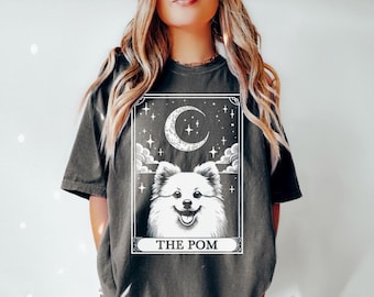 Camiseta de Pomerania, Camiseta de Tarot, Camiseta de Halloween con Luna y Perro Pomerania, Regalos para Amantes de los Pomerania, Camiseta Comfort Colors, Regalo para Mamá Pomerania