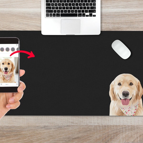 Custom Pet Portrait Desk Mat, Personalized Dog Mom Mousepad, Mouse Pad with Wrist rest or Keyboard Wrist Rest, Dog Dad Office Decor Gift