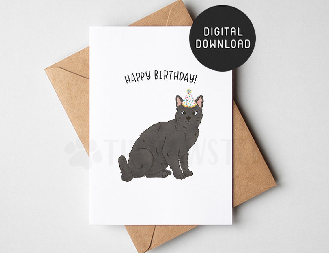 PRINTABLE Black Cat Birthday Card Happy Birthday Card From - Etsy