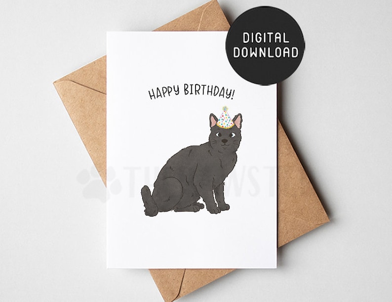 PRINTABLE Black Cat Birthday Card Happy Birthday Card From - Etsy