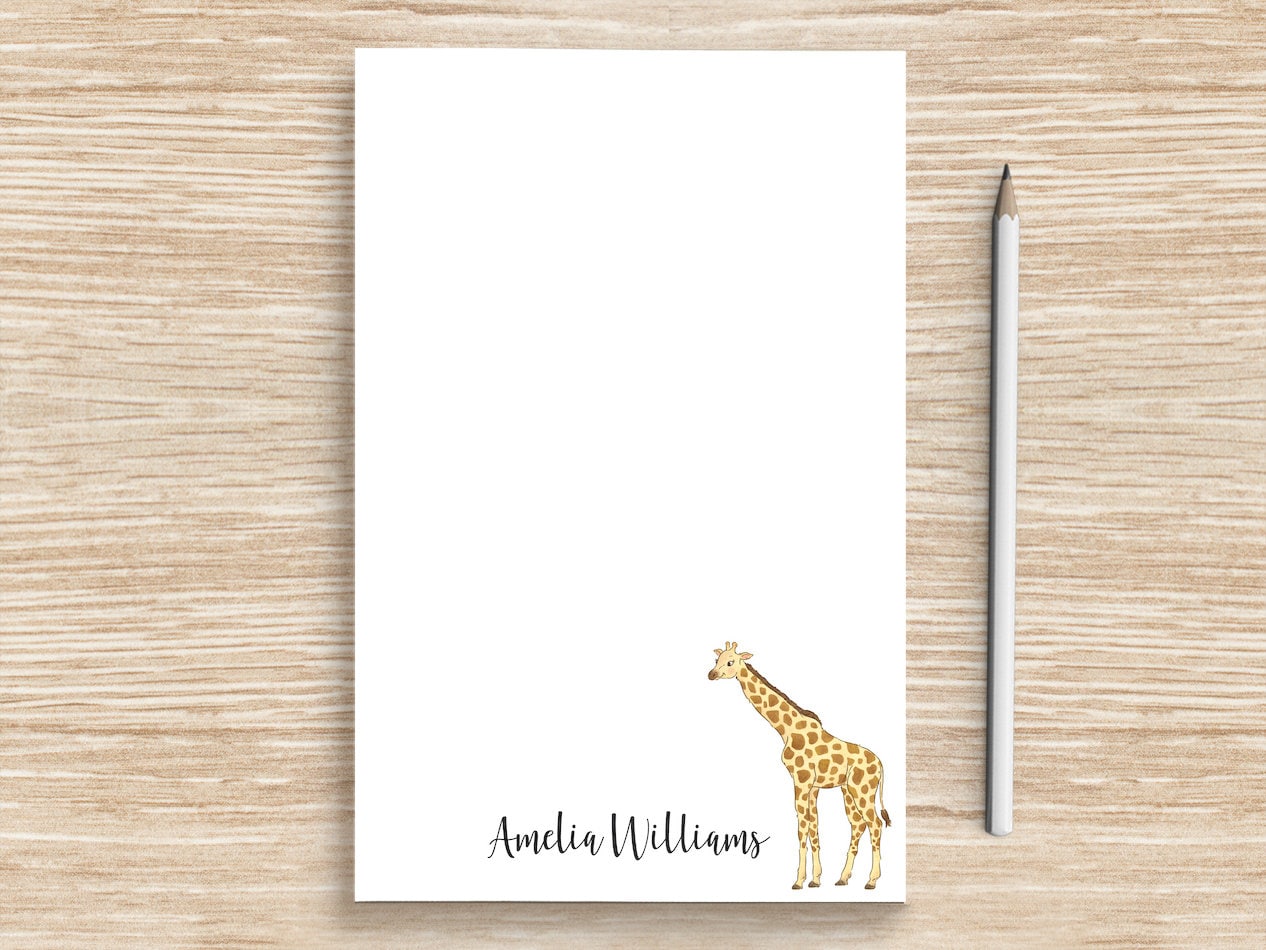 Giraffe Notepad, Personalized Giraffe Notepad, Safari Animal Stationery ...