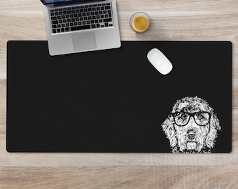 Goldendoodle Large Desk Mat, Dog Mom Mousepad, Black Desk Pad, Mouse Pad or Keyboard Wrist Rest, Labradoodle Dog Dad Office Desk Decor Gift